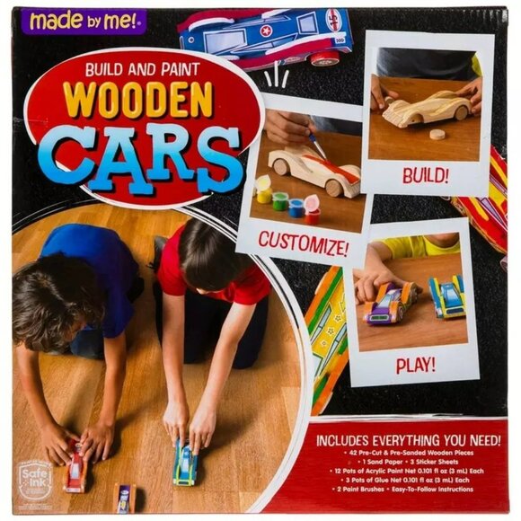 Made by Me Build & Paint Wood Cars 3 Race Car w Moving Wheels Ages 6+ Unisex NEW - Picture 5 of 7